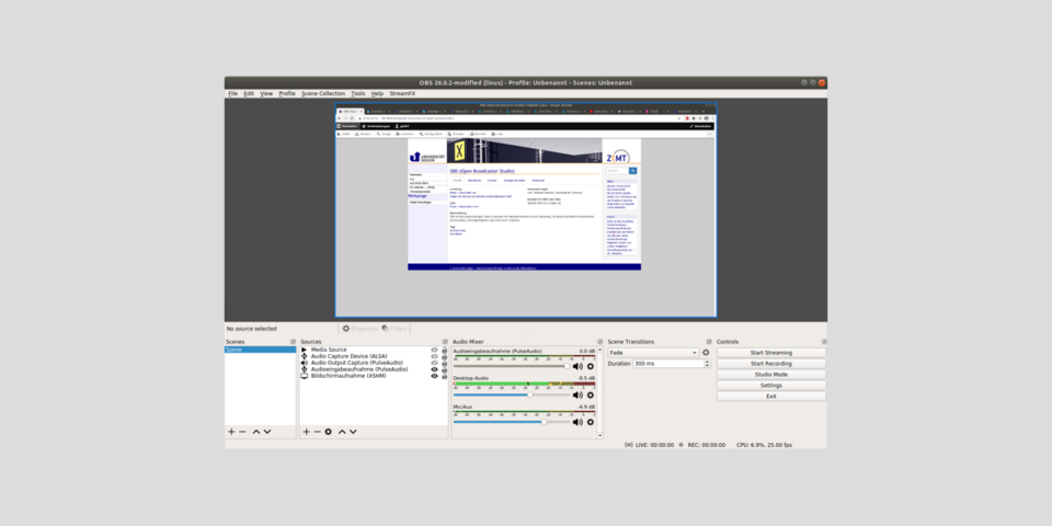 Screenshot OBS Oberfläche