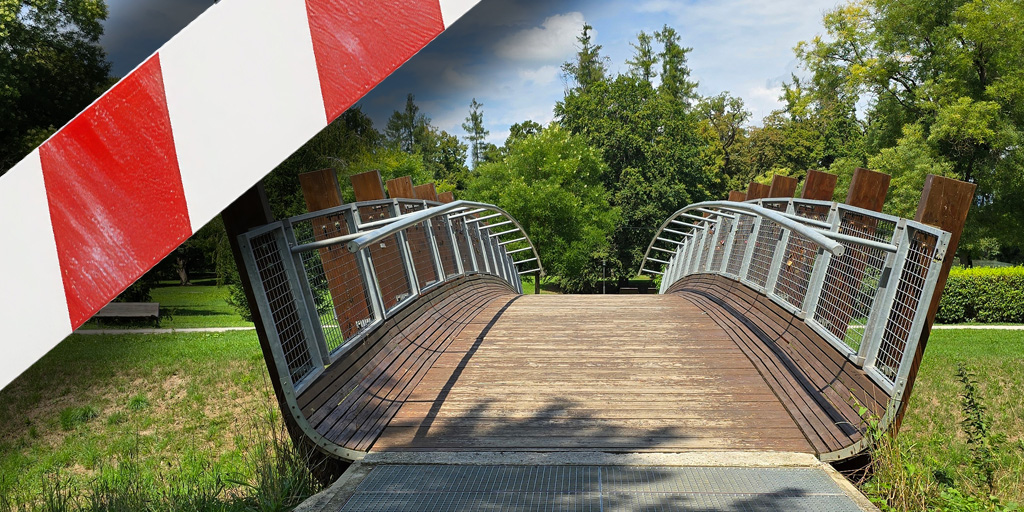 Darstellung einer sich öffnenden Schranke, die einen barrierefreien Weg in eine grüne Landschaft zeigt.