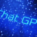 inscription chat gpt blue on a digital background. ChatGPT Chat with AI or Artificial Intelligence Smart AI. Artificial intelligence processor. 3d render.