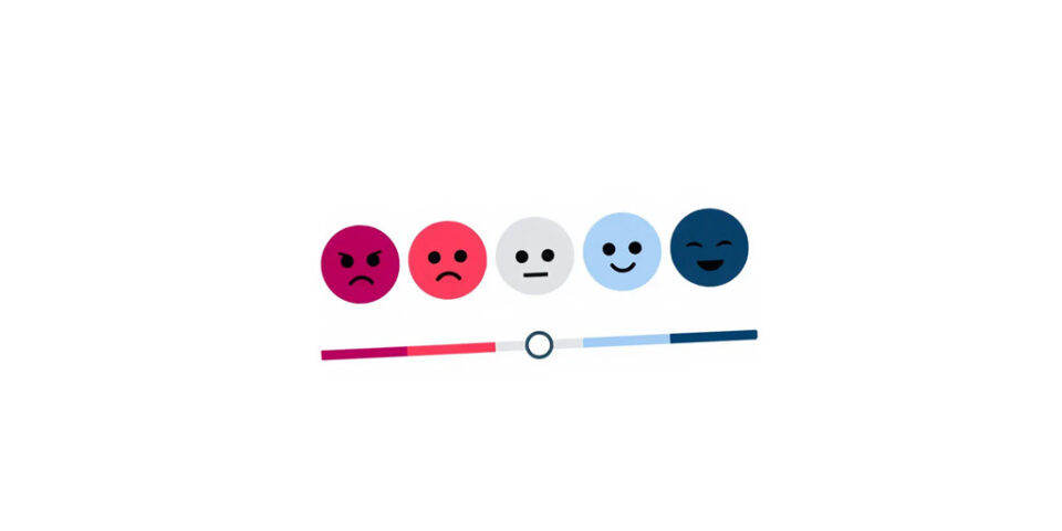 Darstellung einer Reihe Emoticons, die auf einer Skala Zustimmung bis Ablehnung signalisieren.