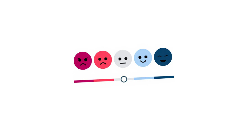 Darstellung einer Reihe Emoticons, die auf einer Skala Zustimmung bis Ablehnung signalisieren.